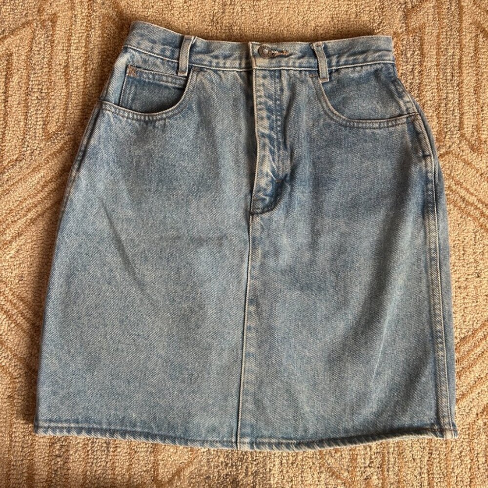 Vtg 90s Minimalist Calvin Klein Denim Mini Skirt High Waist S Rachel Green